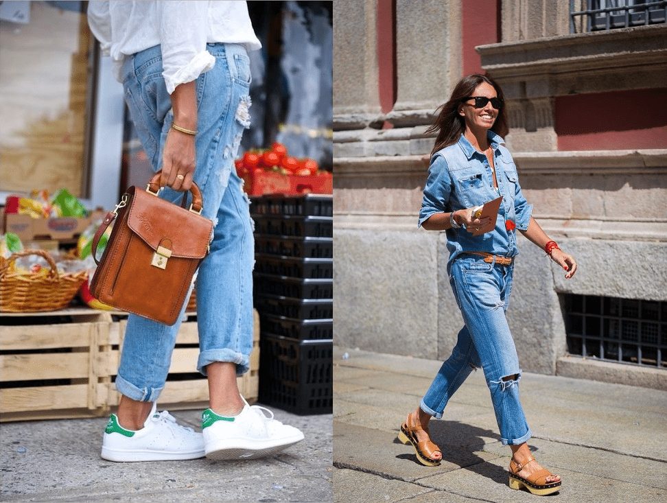 Denim und braunes Leder