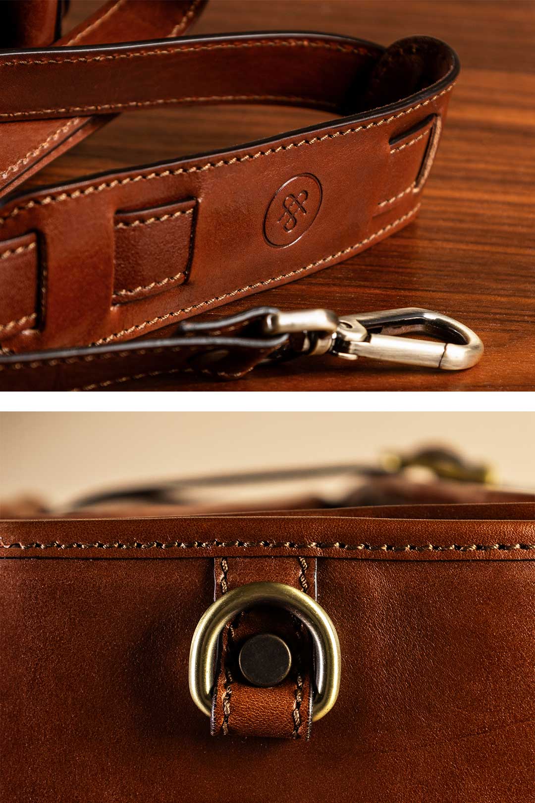 Abnehmbarer und verstellbarer Schultergurt der Rovello Ledertasche mit Polster