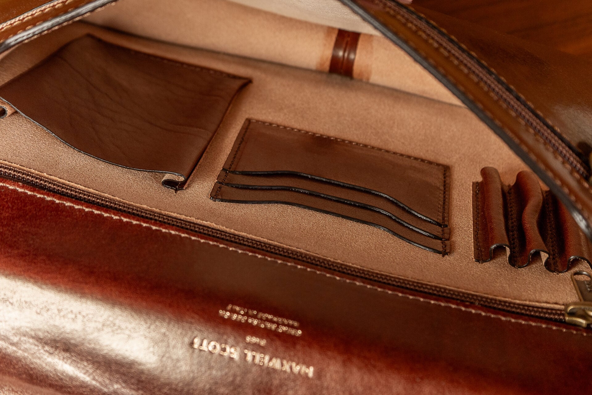 Italian leather 13 inch laptop briefcase with organised interior