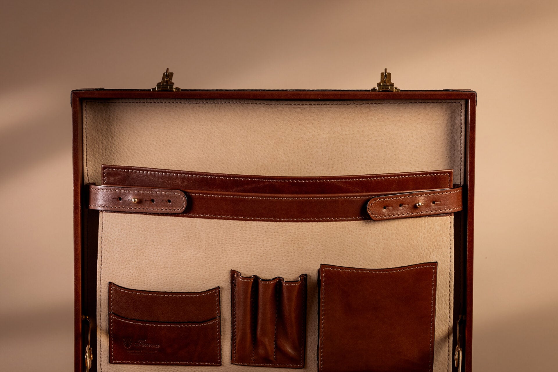 Premium leather attaché case with pigskin suede interior
