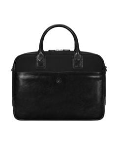 Hochwertige, in Italien gefertigte Aktentasche aus schwarzem Leder und Canvas mit Fach für einen 16-Zoll-Laptop.