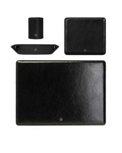 Men's Black Leather Office Desk set in the finest italian luxury leather