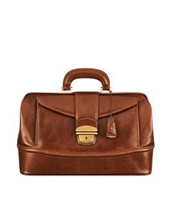 Kleine, hochwertige Arzttasche aus hellbraunem Leder mit Schloss und Vordertasche