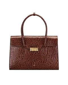 Italienische Aktentasche/Schultertasche aus Leder mit Krokodilprägung und Schlüsselschloss