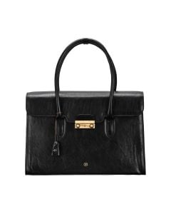 Luxuriöse italienische Leder-Laptoptasche für Damen in Schwarz mit minimalistischem Schlüsselschloss