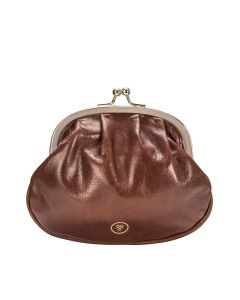 Kleines, hellbraunes Münzportemonnaie aus italienischem Leder mit Kugelverschluss