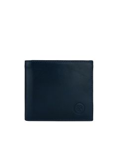 Handmade Italian full-grain navy leather billfold wallet with coin pocket, personalised initials option