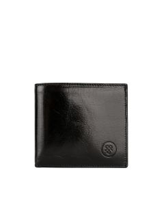 Designer Italian RFID leather coin bifold wallet for men, full-grain cowhide and minimalist style